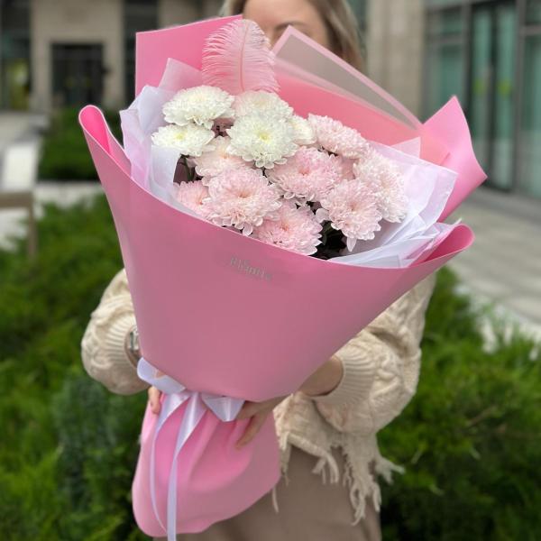 Розовые хризантемы с перышком 028