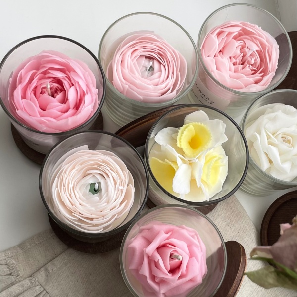 Свеча в стакане "Розовый пион"